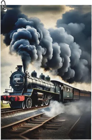 Steam Train Clouds Print Fashion Golf Towel Golf Bag Accessory, for Men and Women with Carabiner Clip