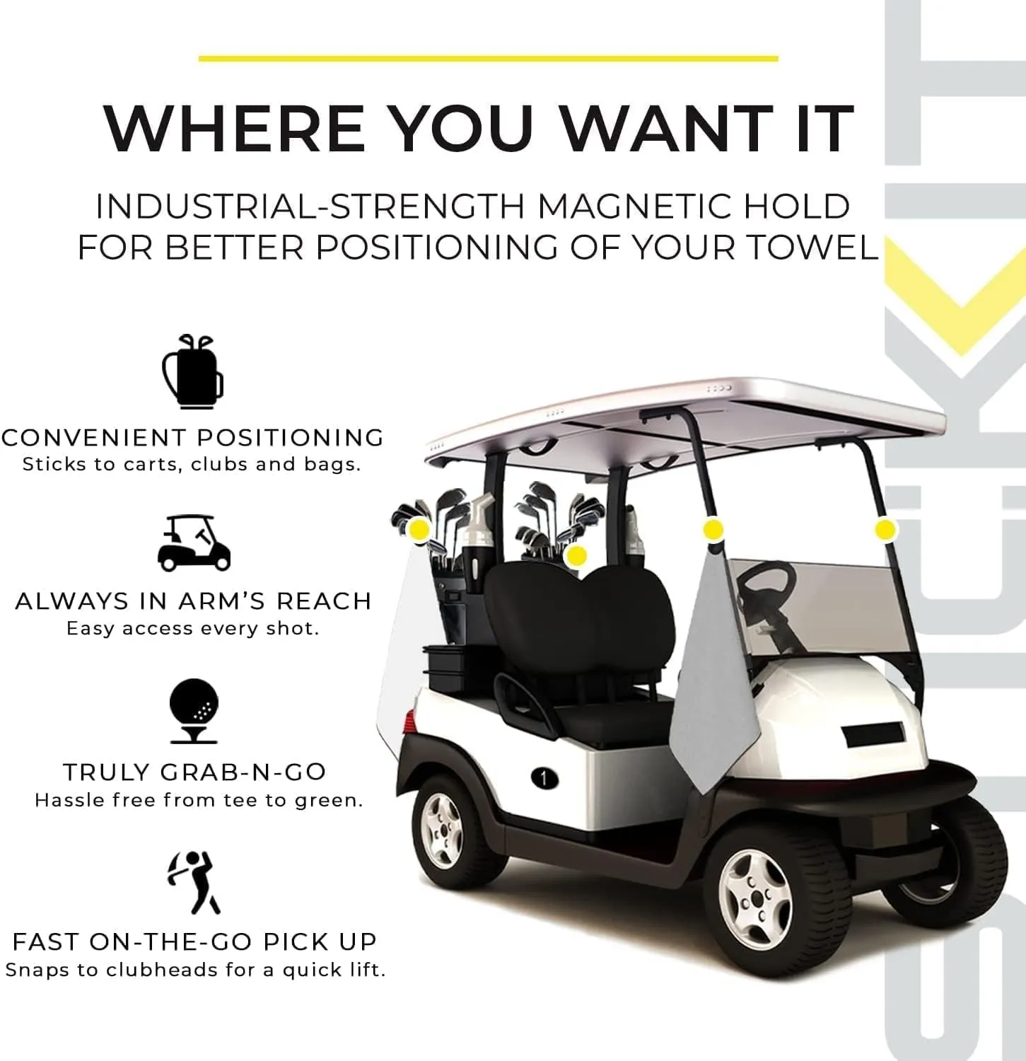 STICKIT Magnetic Golf Towel Gray and Black 2-Pack | Top-Tier Microfiber Golf Towel with Deep Waffle Pockets | Industrial Strength Magnet for Strong Hold to Golf Carts or Clubs