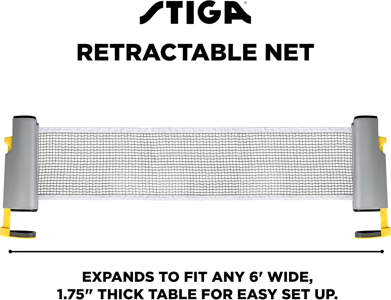 STIGA All-in-One Retractable Ping Pong Net Set - Includes 2 Ping Pong Paddles - 3 1-Star Balls | Mesh Storage Bag - Fits up to 72” Wide & 1.75” Thick Table - Clamp & Play on Any Surface
