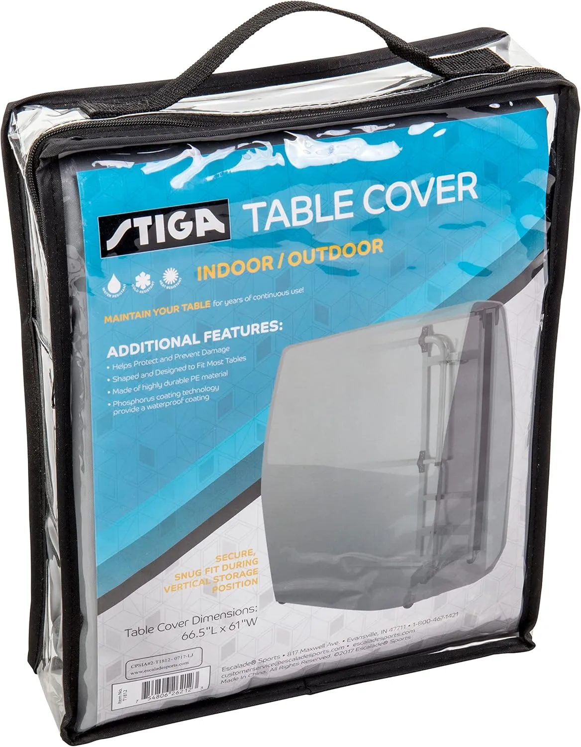 STIGA Universal Ping Pong Table Cover- Outdoor/Indoor - Premium All-Weather Resistant, Rust Resistant, UV Protection – Elastic Fit on 9’ x 5’ Regulation-Sized Table Tennis Tables in Upright Position