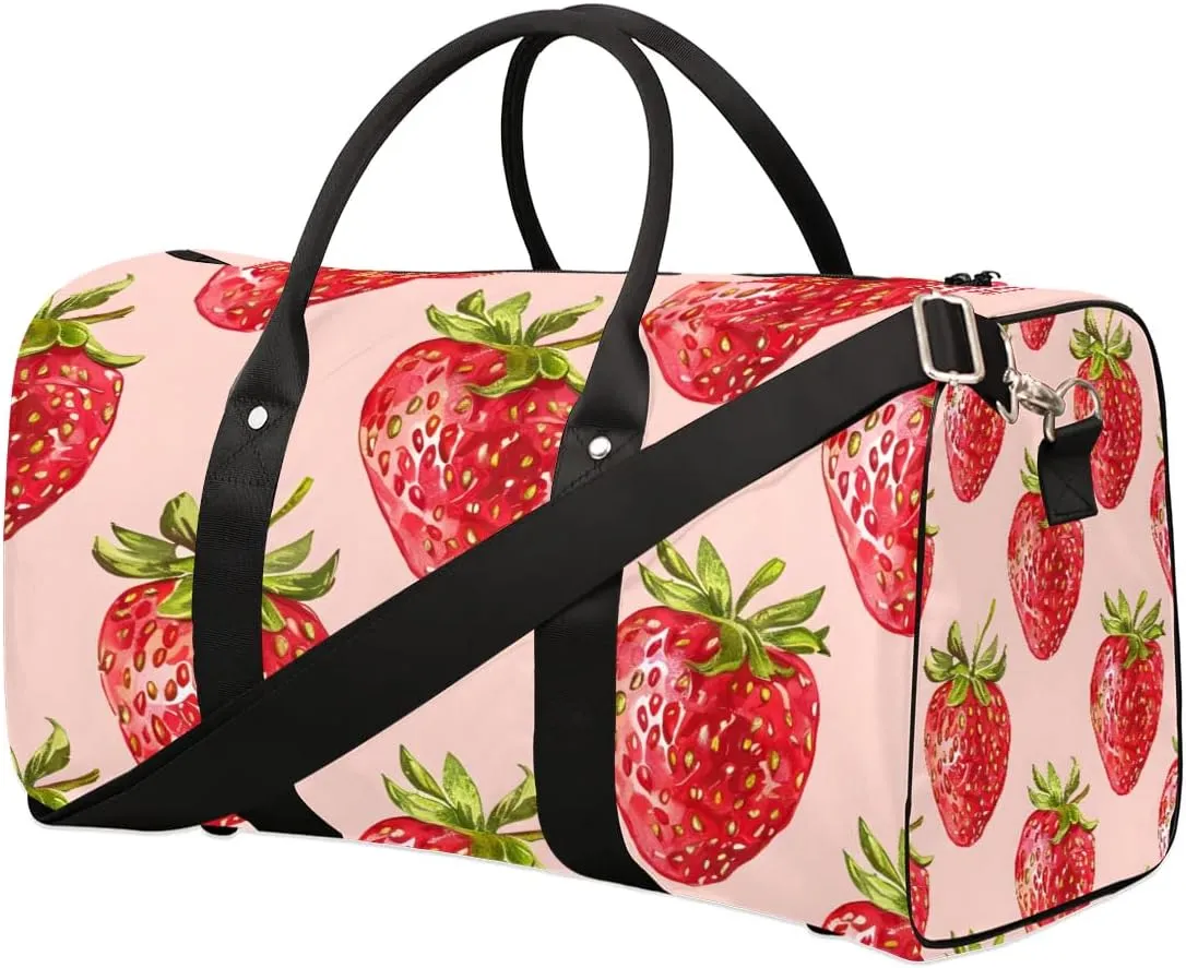 Strawberry Foldable Lightweight Duffle Bag for Travel - Waterproof Carry On Bags for Airplanes, Travel Duffel Bags for Gym, Weekend