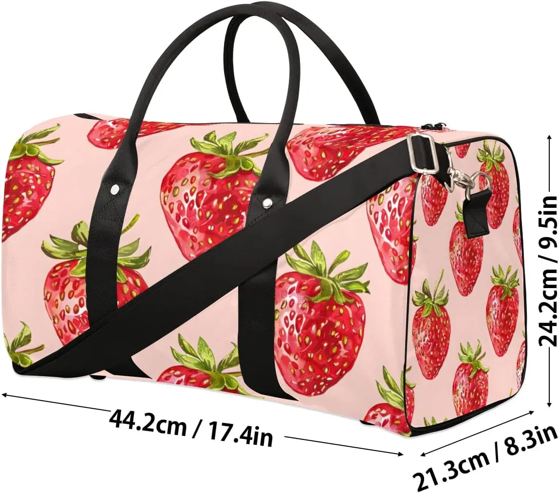 Strawberry Foldable Lightweight Duffle Bag for Travel - Waterproof Carry On Bags for Airplanes, Travel Duffel Bags for Gym, Weekend