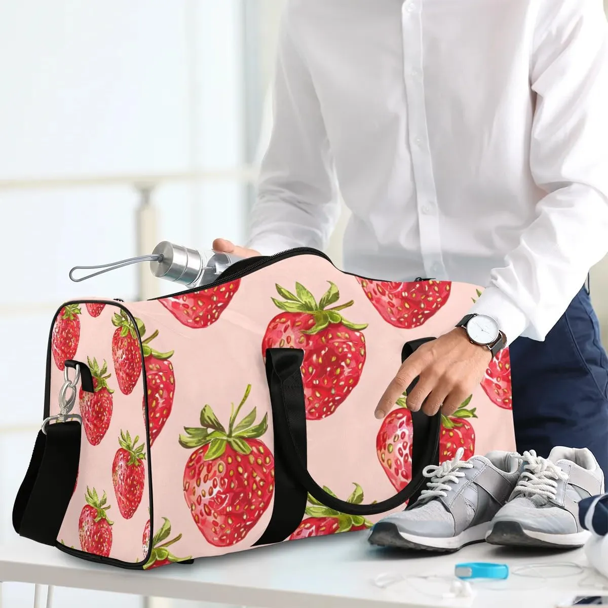 Strawberry Foldable Lightweight Duffle Bag for Travel - Waterproof Carry On Bags for Airplanes, Travel Duffel Bags for Gym, Weekend
