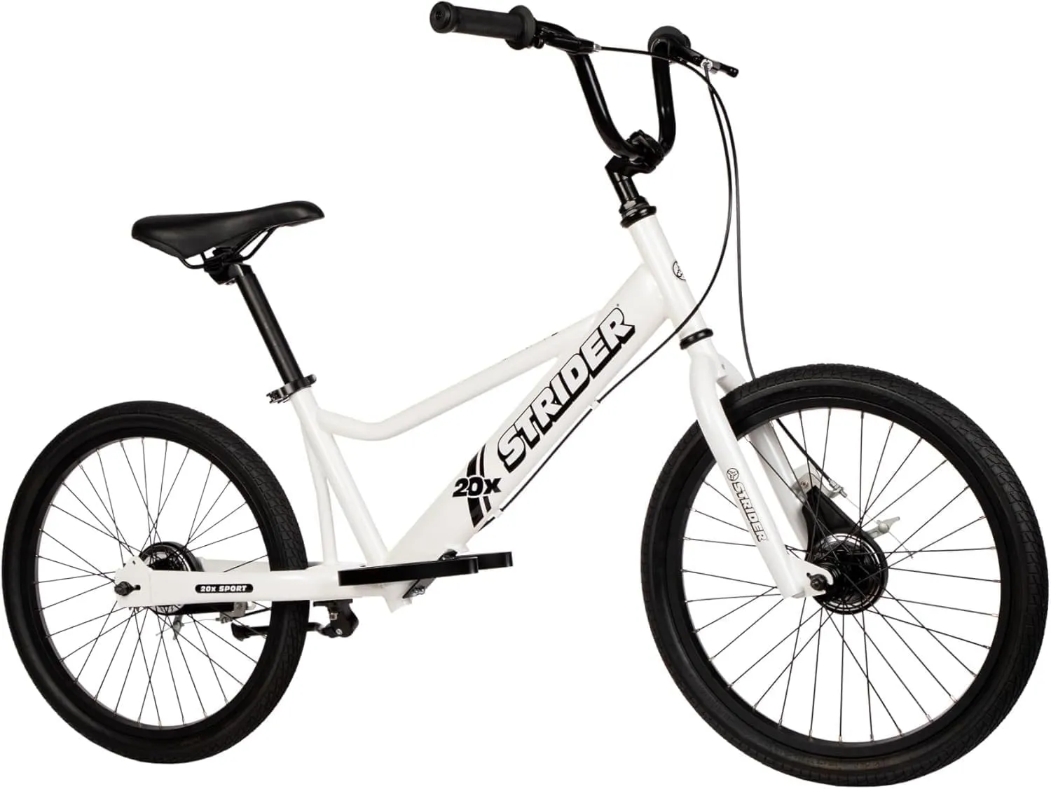 Strider 20x, White - Learn-to-Ride Balance Bike for Ages 8  - Includes Dual Drum Handbrakes & Kickstand - Easy Assembly & Adjustments