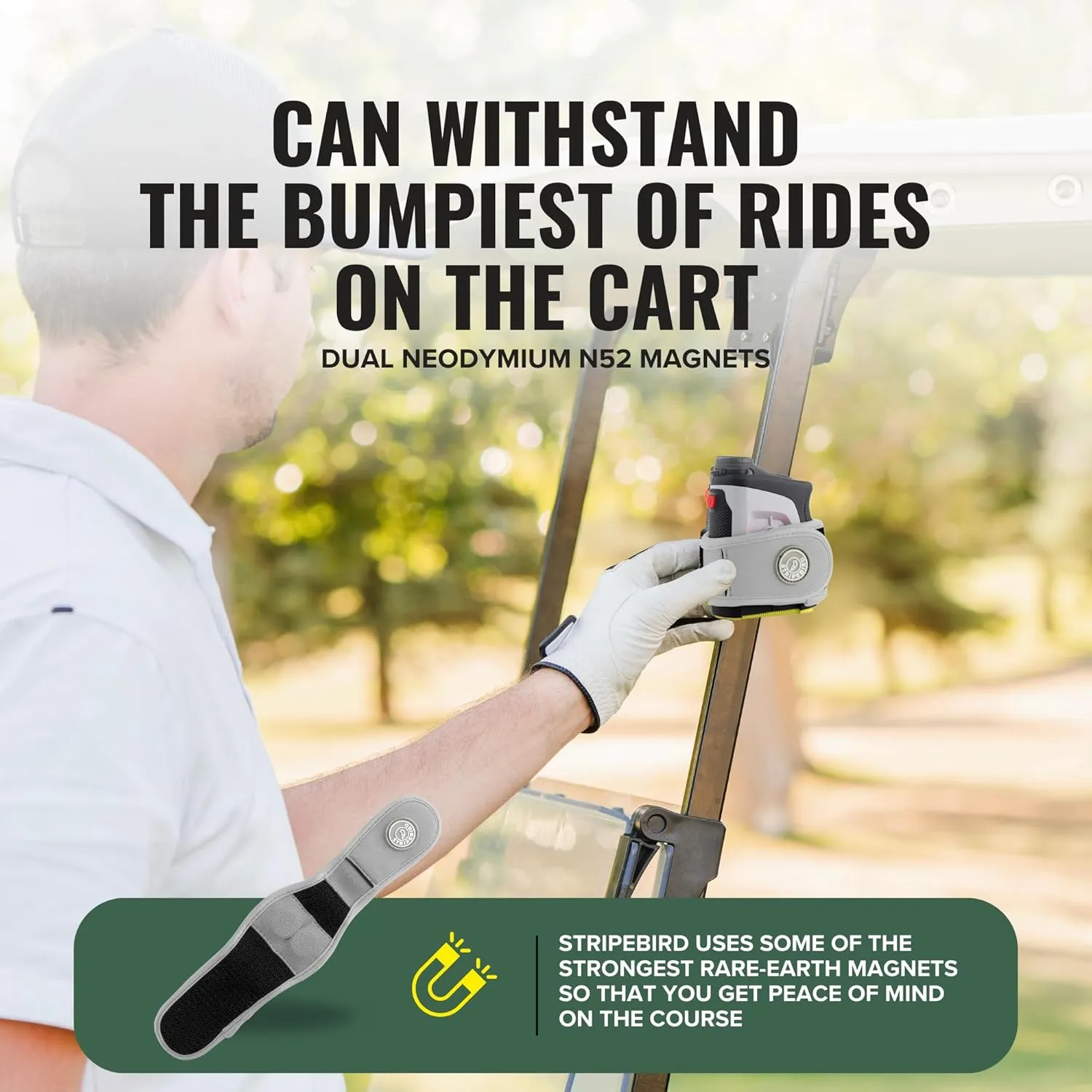 Stripebird 2.0 Slim Golf Rangefinder Magnetic Strap - Form Fitting, No Buckle, Range Finder