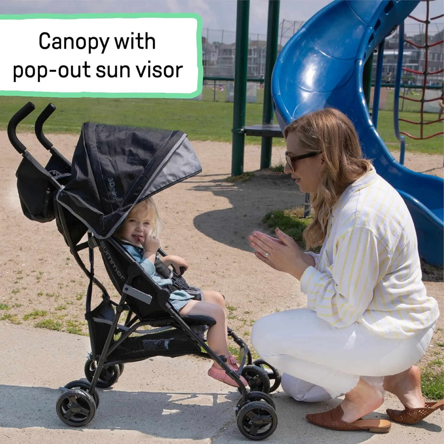 Summer by Ingenuity 3D Mini Convenience Stroller – Lightweight Stroller with Compact Fold, Multi-Position Recline, Canopy with Pop Out Sun Visor and More – Umbrella Stroller for Travel and More, Gray