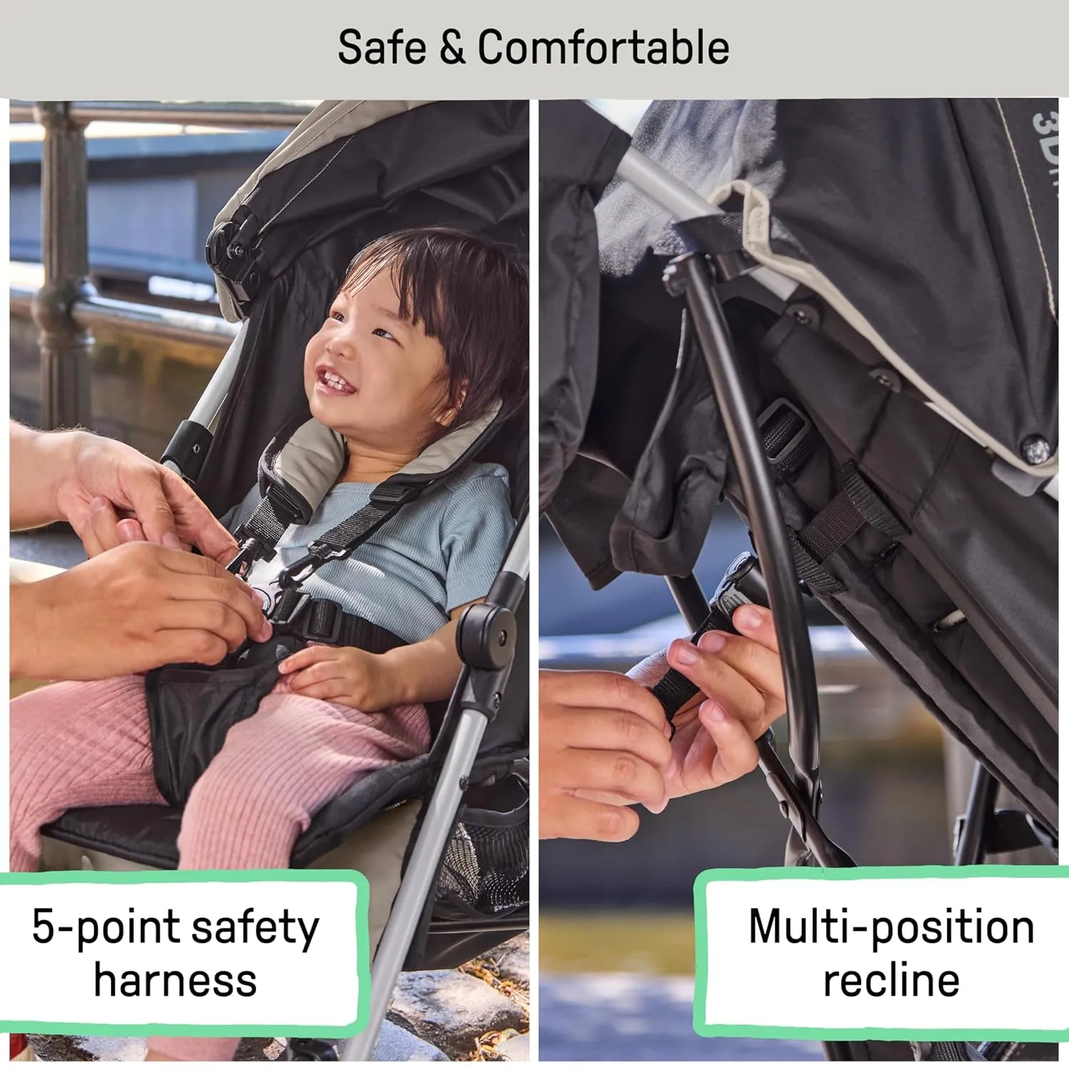Summer by Ingenuity 3D Mini Convenience Stroller – Lightweight Stroller with Compact Fold, Multi-Position Recline, Canopy with Pop Out Sun Visor – Umbrella Stroller for Travel and More, Cashew Tan