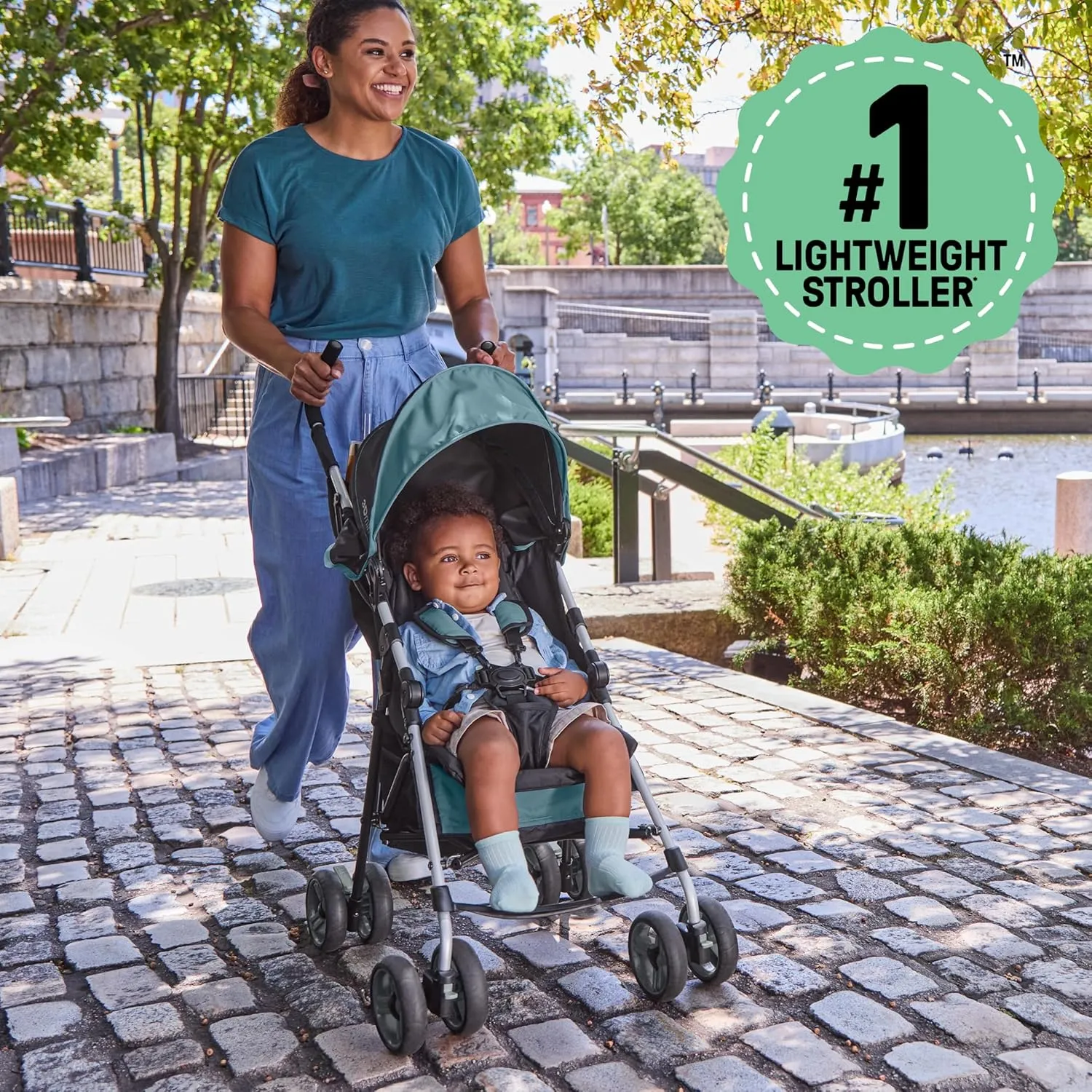 Summer by Ingenuity 3D Mini Convenience Stroller – Lightweight Stroller with Compact Fold, Multi-Position Recline, Canopy with Pop Out Sun Visor – Umbrella Stroller for Travel and More, Slate Grey