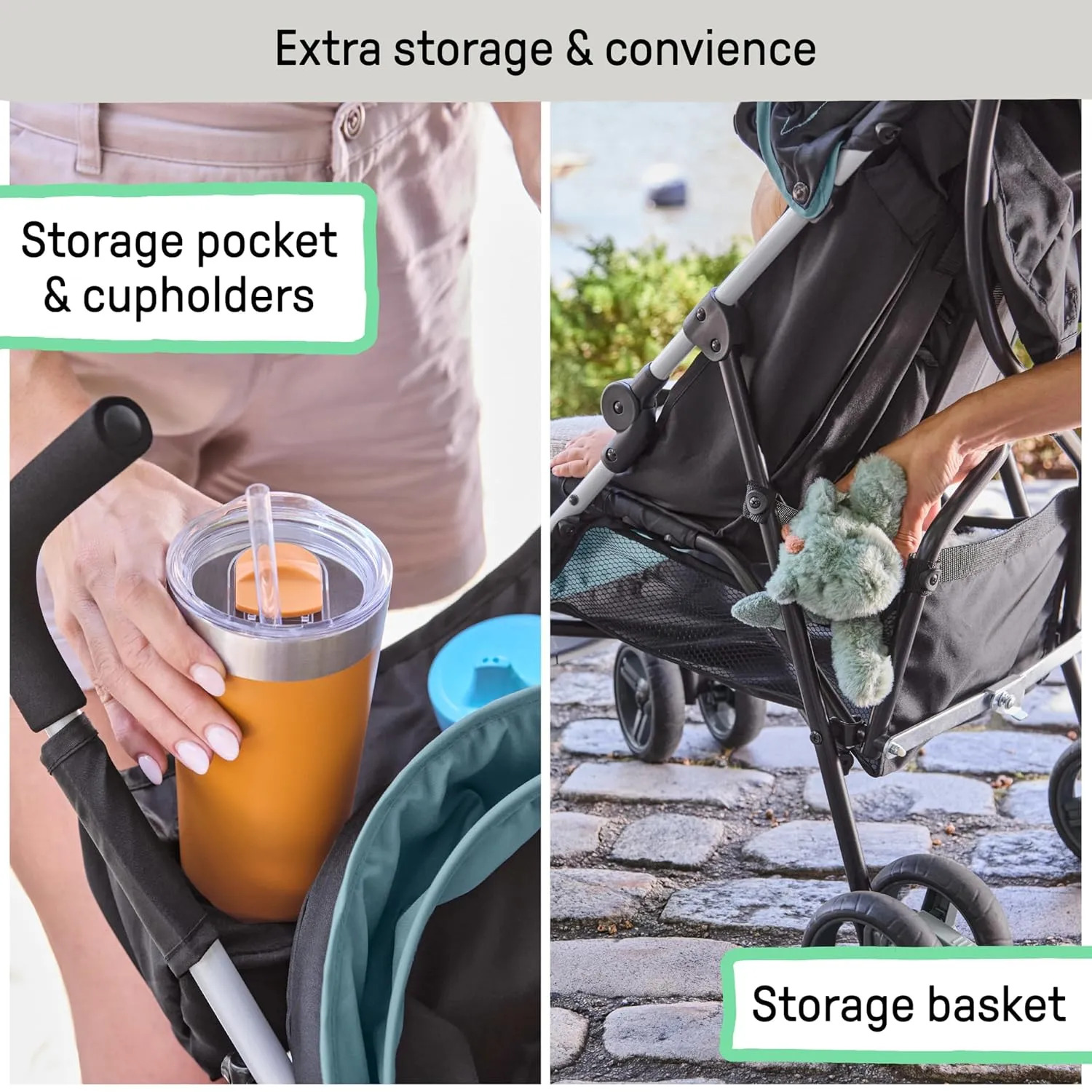 Summer by Ingenuity 3D Mini Convenience Stroller – Lightweight Stroller with Compact Fold, Multi-Position Recline, Canopy with Pop Out Sun Visor – Umbrella Stroller for Travel and More, Slate Grey