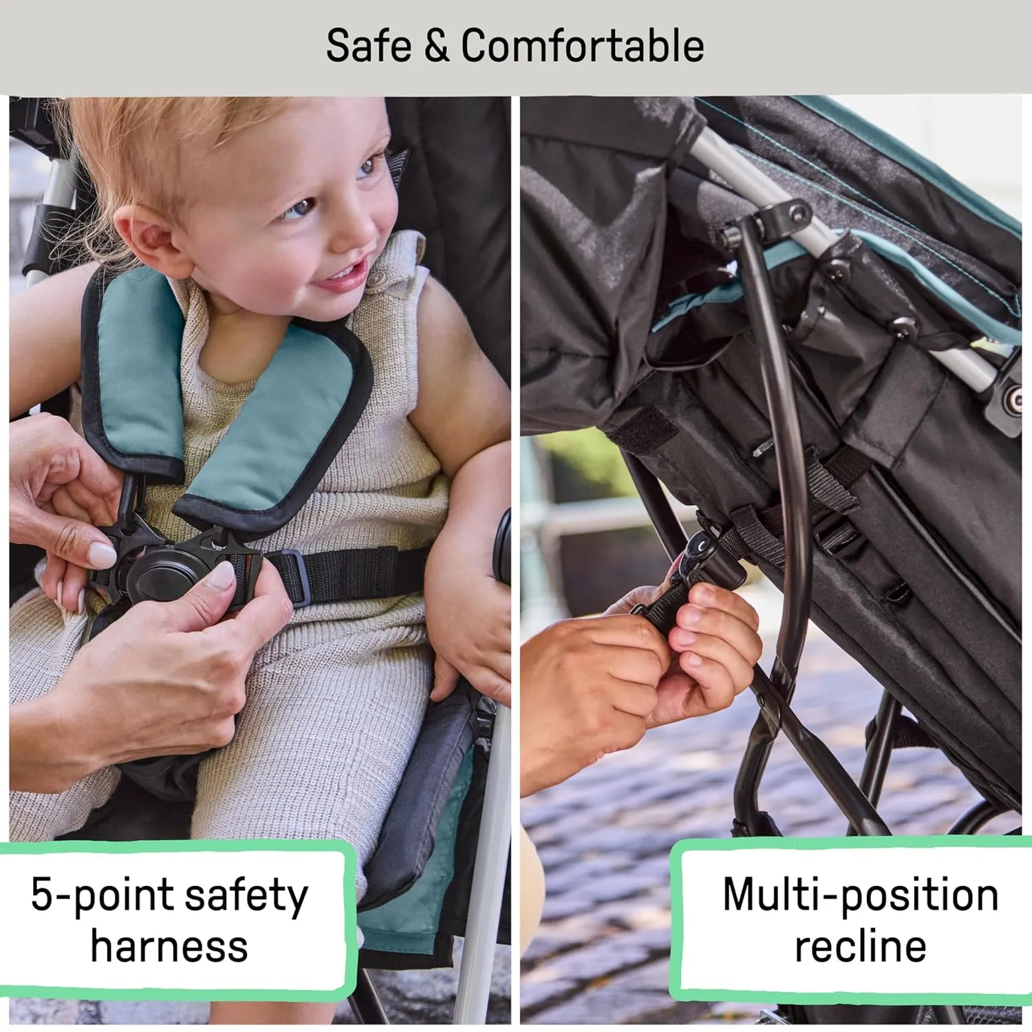 Summer by Ingenuity 3D Mini Convenience Stroller – Lightweight Stroller with Compact Fold, Multi-Position Recline, Canopy with Pop Out Sun Visor – Umbrella Stroller for Travel and More, Slate Grey