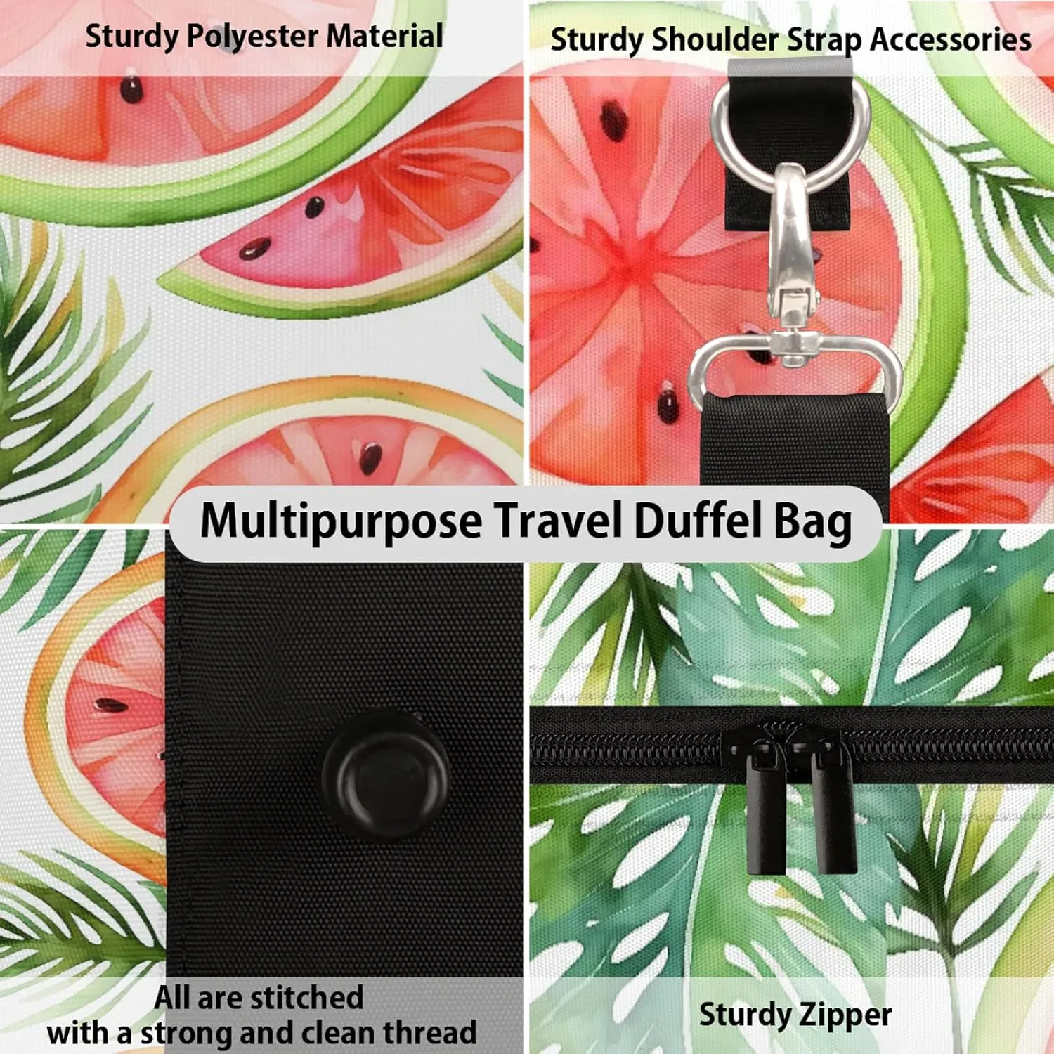 Summer Cartoon Fruit Watermelon Travel Duffle Bag, Sports Gym Bags for Women Men, Carry On Weekender Overnight Workout Airplane Trips Bag