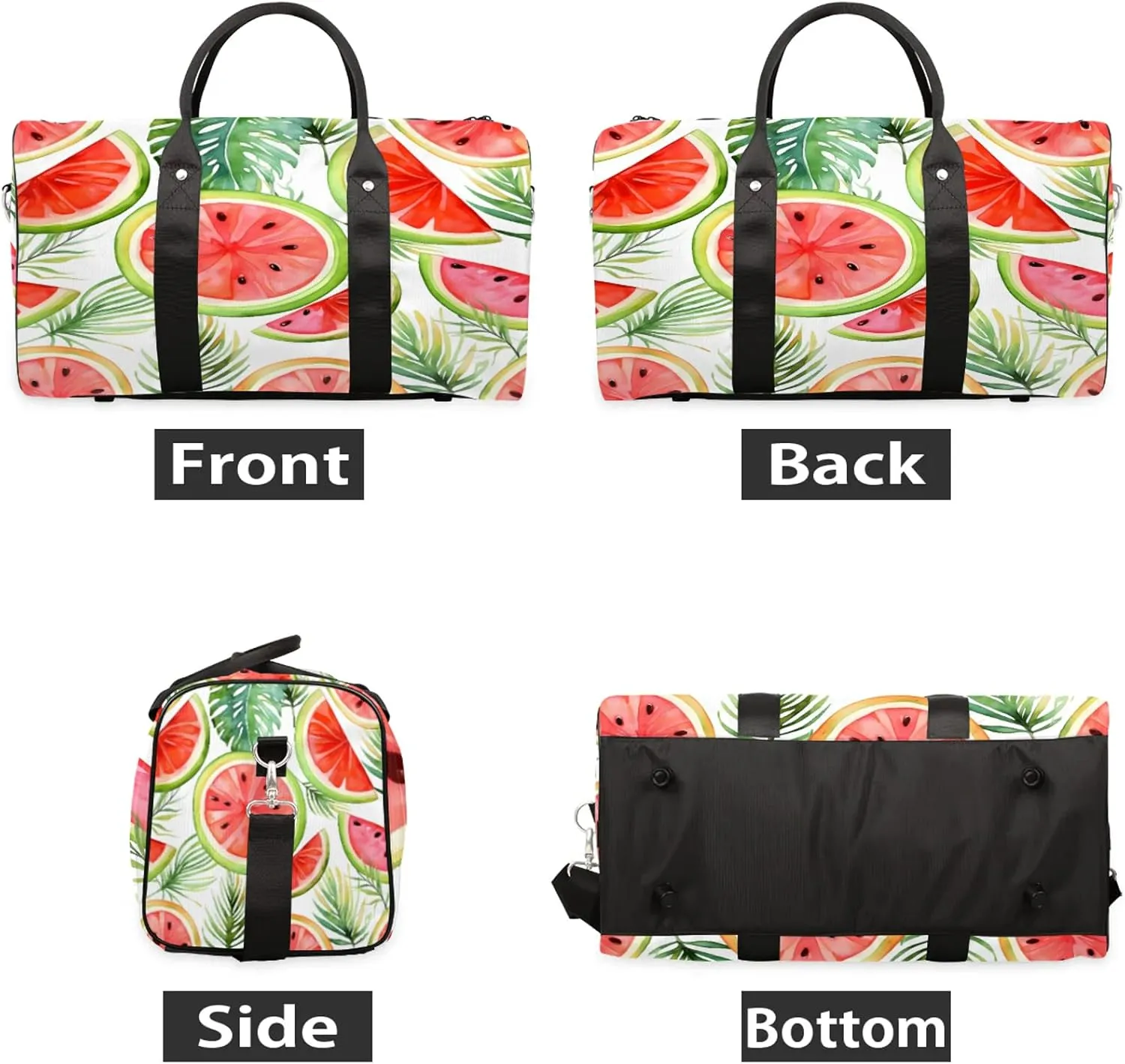 Summer Cartoon Fruit Watermelon Travel Duffle Bag, Sports Gym Bags for Women Men, Carry On Weekender Overnight Workout Airplane Trips Bag