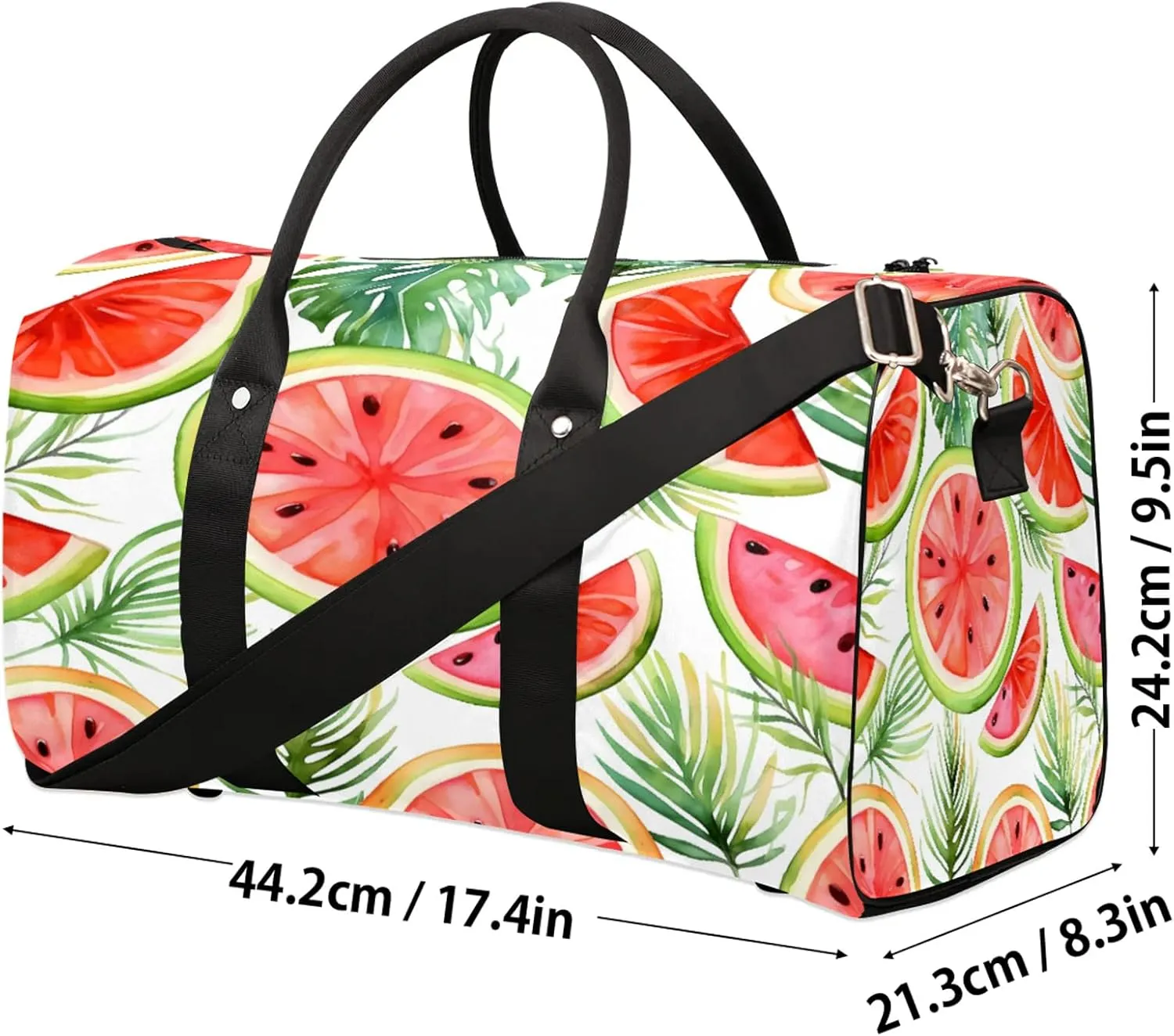 Summer Cartoon Fruit Watermelon Travel Duffle Bag, Sports Gym Bags for Women Men, Carry On Weekender Overnight Workout Airplane Trips Bag