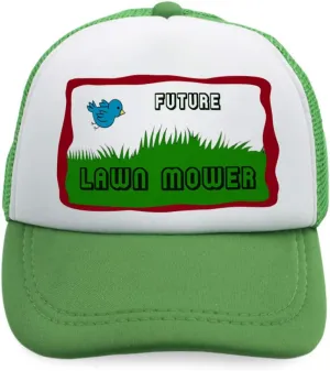 Summer Kids Trucker Hat Future Lawn Mower Picture of A Blue Bird Polyester Boys Girls Sun Toddler Caps Kelly Green Design Only Adjustable