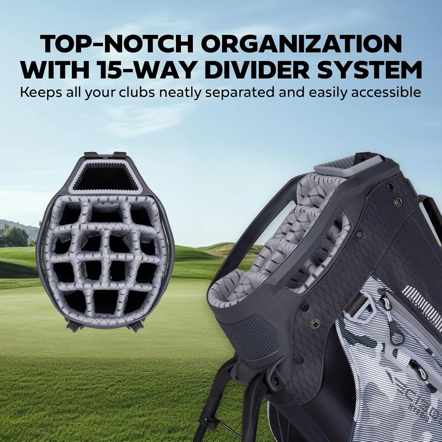 Sun Mountain 2025 C-130 Hybrid Golf Bag with 15 Full-Length Dividers and 9 Pockets for Ultimate Convenience - Lightweight Mens Golf Bag with a Cart-Friendly Base for Golf Carts