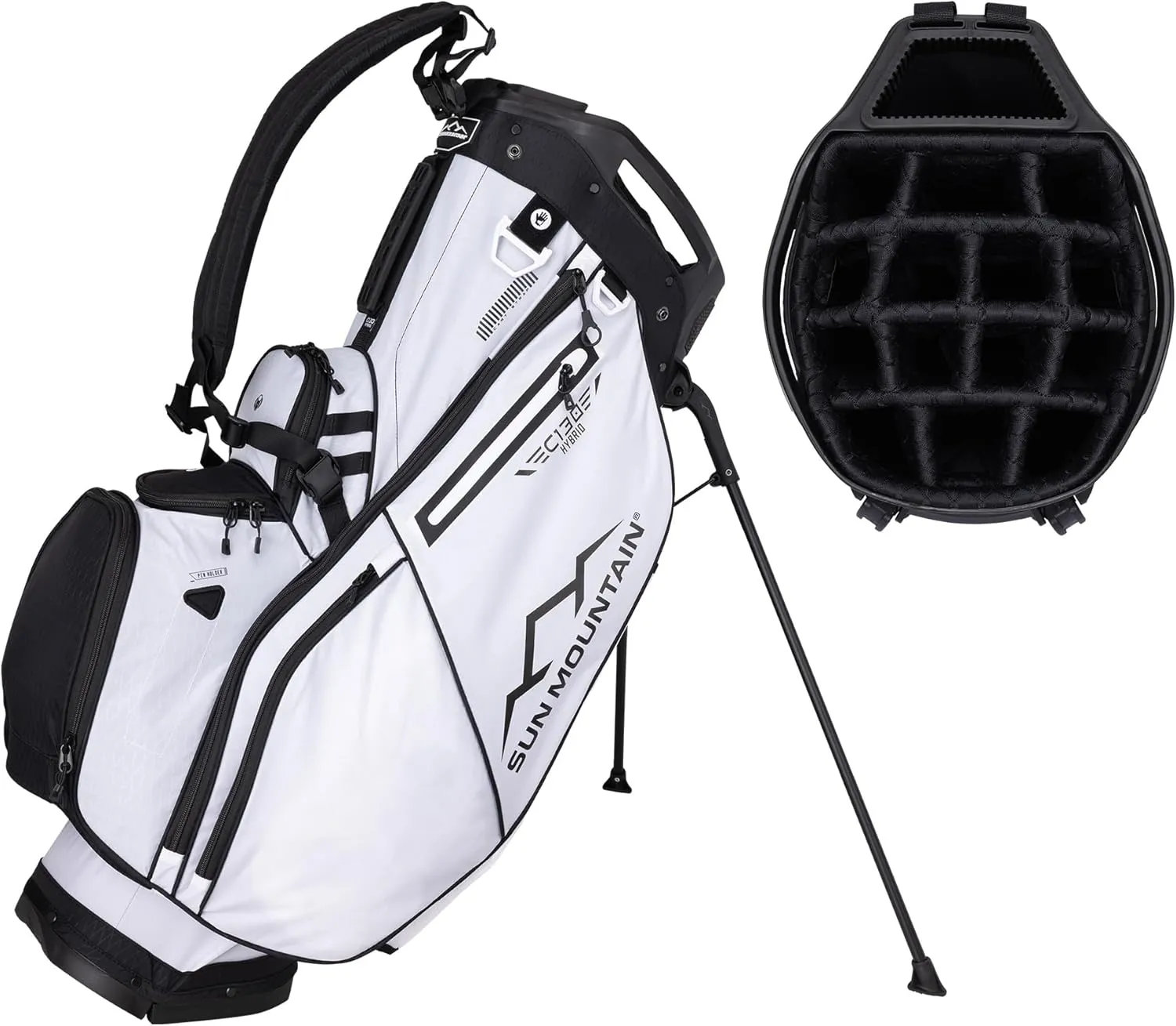Sun Mountain 2025 C-130 Hybrid Golf Bag with 15 Full-Length Dividers and 9 Pockets for Ultimate Convenience - Lightweight Mens Golf Bag with a Cart-Friendly Base for Golf Carts
