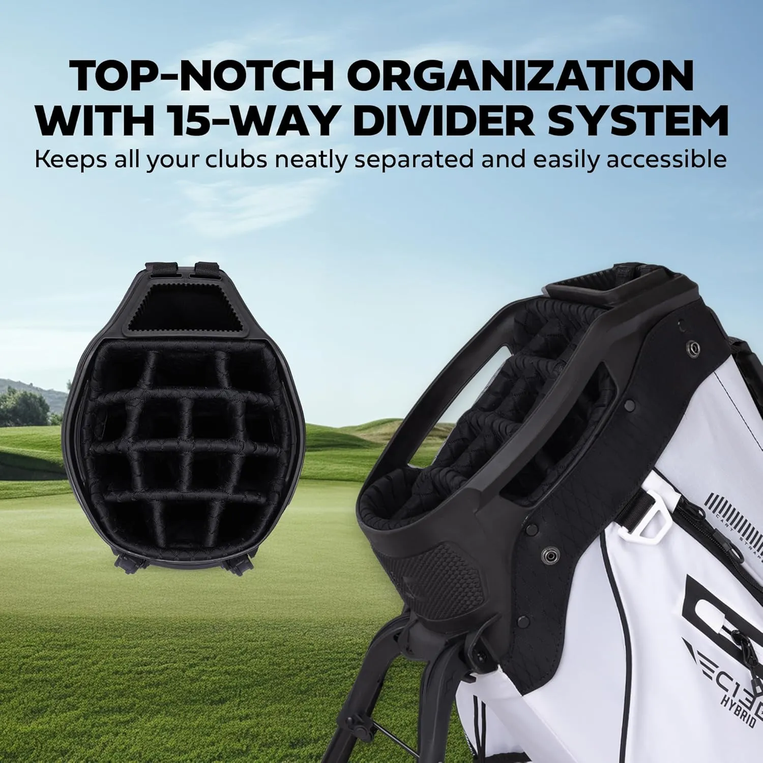 Sun Mountain 2025 C-130 Hybrid Golf Bag with 15 Full-Length Dividers and 9 Pockets for Ultimate Convenience - Lightweight Mens Golf Bag with a Cart-Friendly Base for Golf Carts