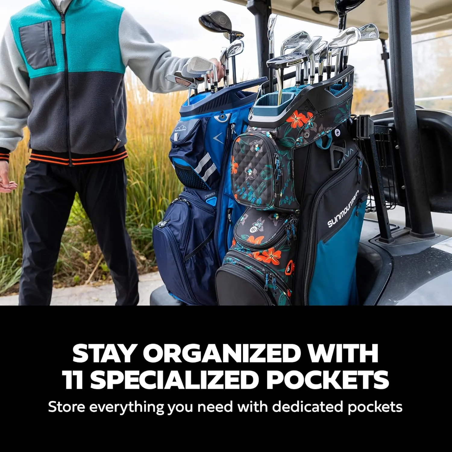 Sun Mountain 2025 C-130 Hybrid Golf Bag with 15 Full-Length Dividers and 9 Pockets for Ultimate Convenience - Lightweight Mens Golf Bag with a Cart-Friendly Base for Golf Carts