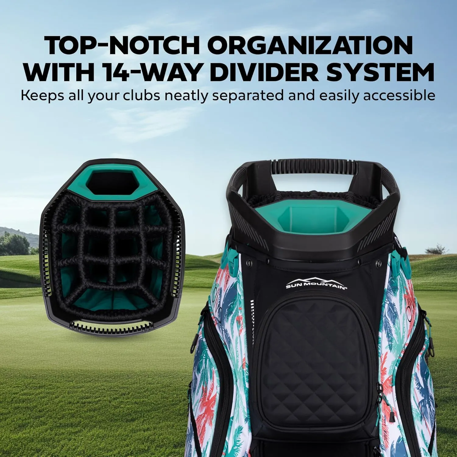 Sun Mountain 2025 Diva 14 Way Divider Golf Bag with 8 Spacious Pockets - Stylish Women's Lightweight Golf Cart Bag with Comfortable Carry Strap for a Seamless Golf Experience