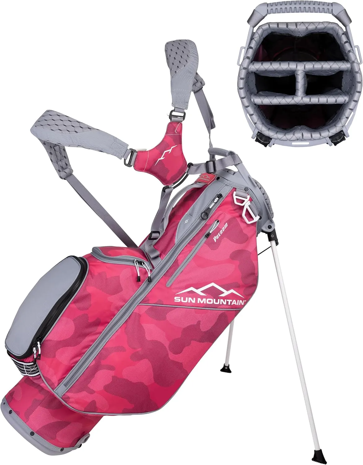 Sun Mountain 2025 Phenom Stand Bag - Durable Golf Bag with Six Pockets for Ample Storage - Features an Ergonomic EZ-Fit Dual Strap System and a Matching Rain Hood