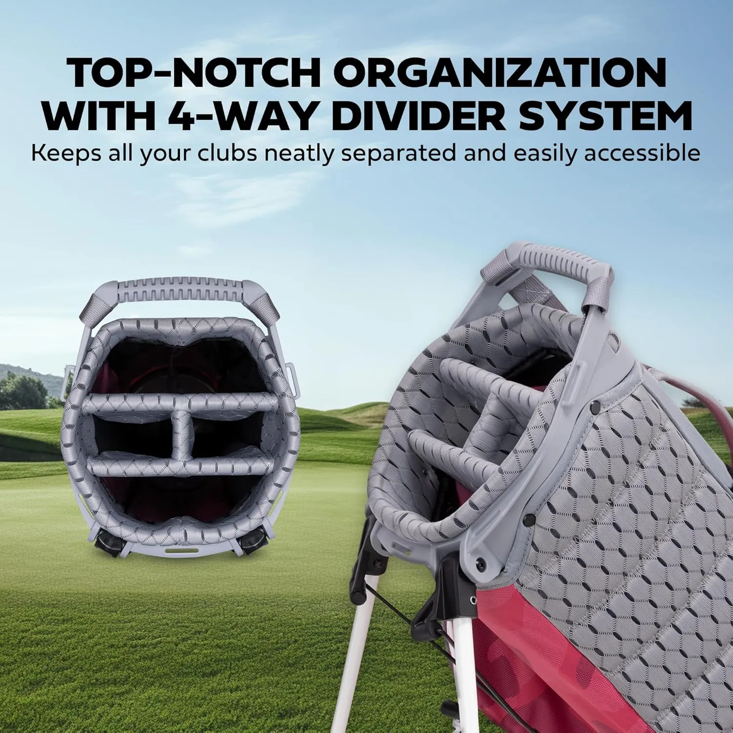 Sun Mountain 2025 Phenom Stand Bag - Durable Golf Bag with Six Pockets for Ample Storage - Features an Ergonomic EZ-Fit Dual Strap System and a Matching Rain Hood