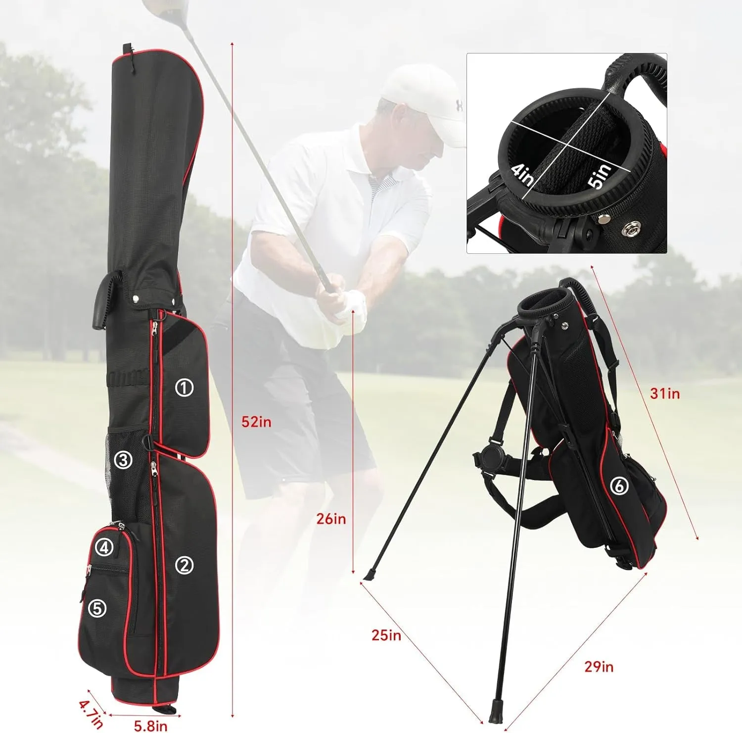 Sunday Golf Bag- 2 Way Lightweight Golf Stand Bag - Easy Carry and Durable Pitch N Putt Golf Bag for the Driving Range, Par 3 and Executive Courses