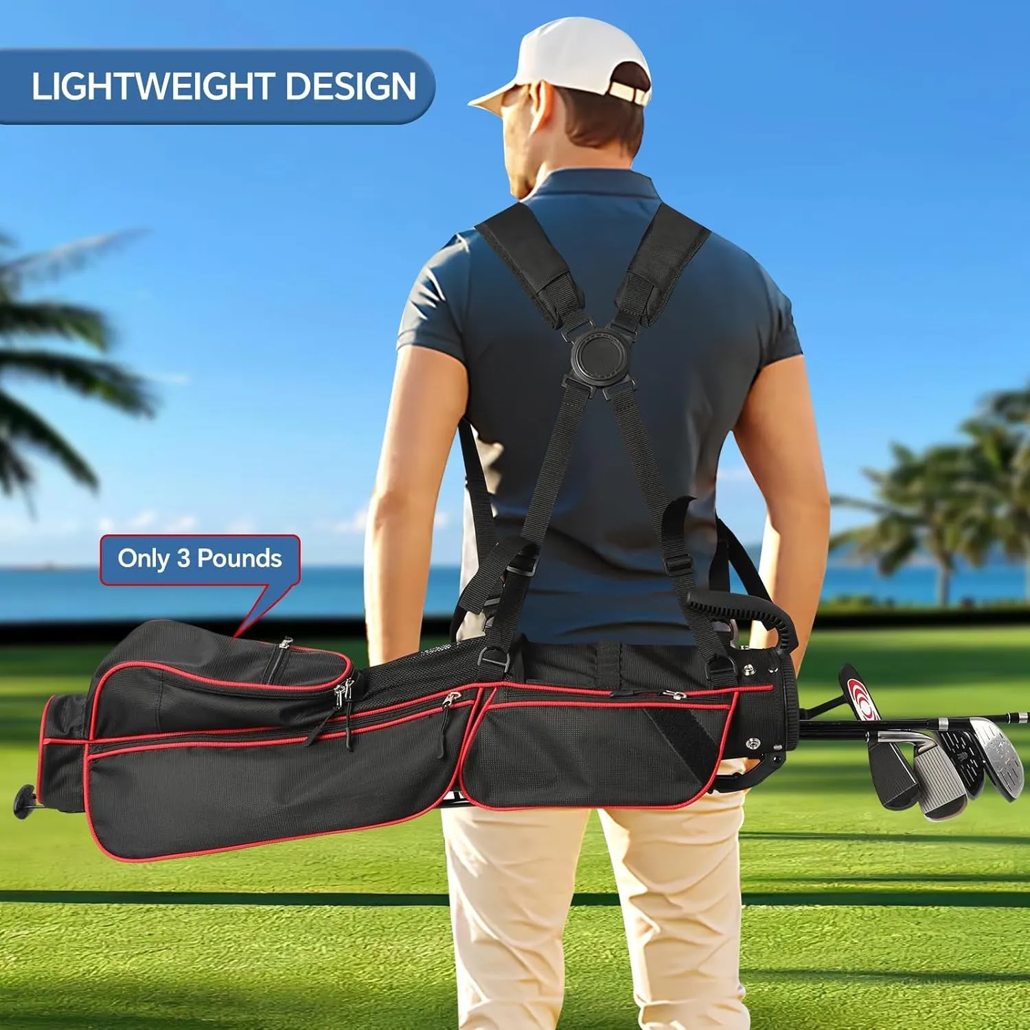 Sunday Golf Bag- 2 Way Lightweight Golf Stand Bag - Easy Carry and Durable Pitch N Putt Golf Bag for the Driving Range, Par 3 and Executive Courses