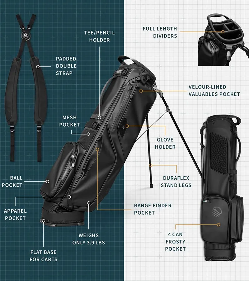 Sunday Golf El Camino S-Class Stand Golf Bag - Black Vegan Leather
