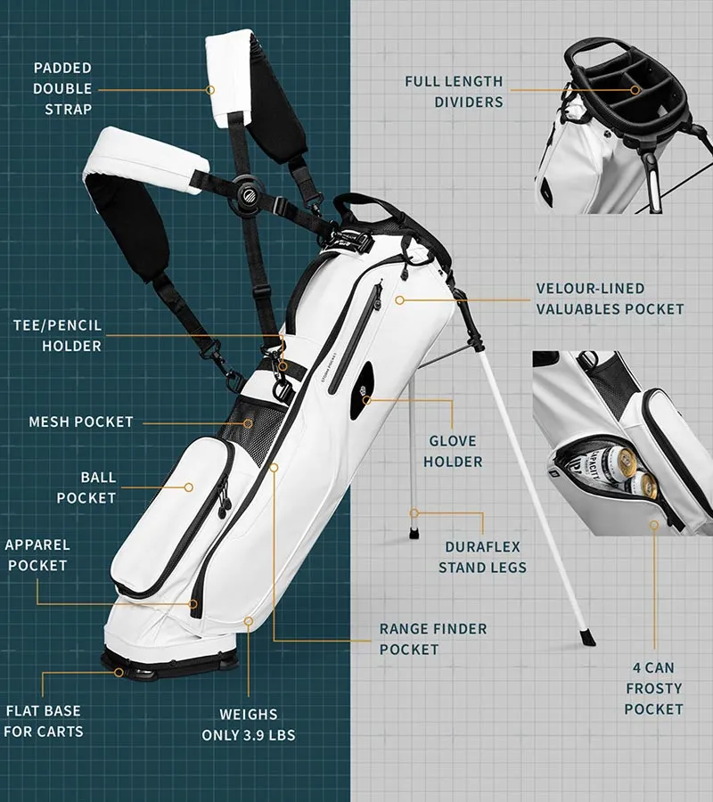 Sunday Golf El Camino S-Class Stand Golf Bag - White Vegan Leather