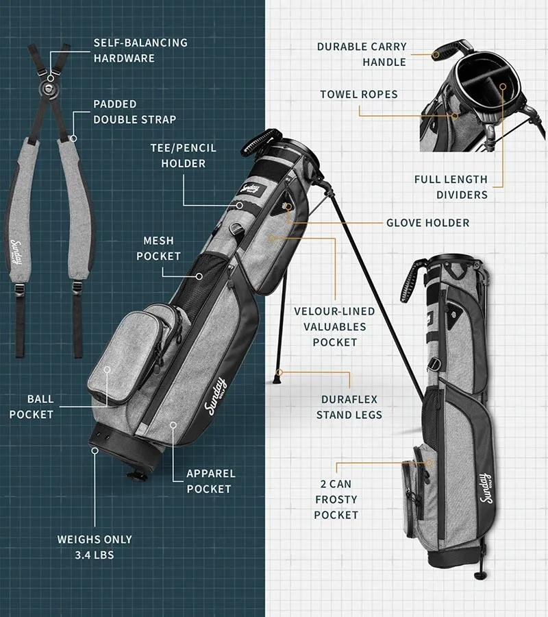 Sunday Golf Loma XL Carry Golf Bag - Heather Gray