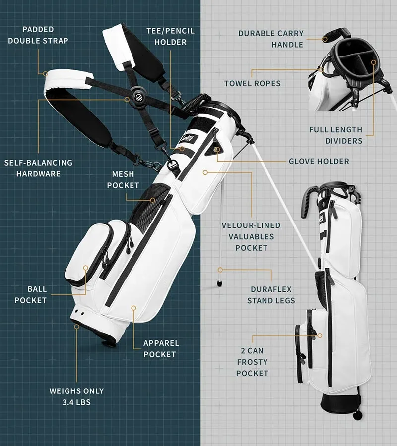 Sunday Golf Loma XL S-Class Golf Bag - White Vegan Leather