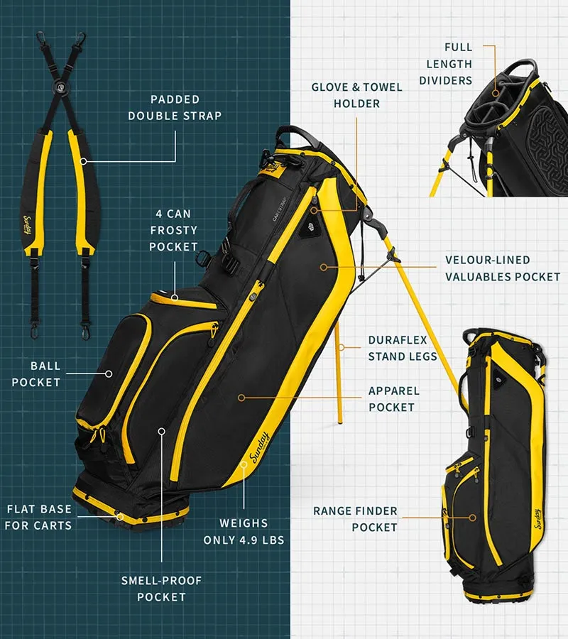 Sunday Golf Ryder Full Size Stand Golf Bag - Black & Yellow