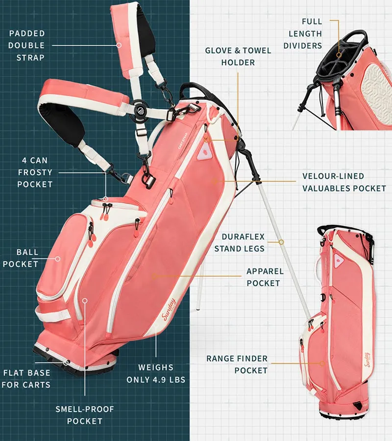 Sunday Golf Ryder Full Size Stand Golf Bag - Coral