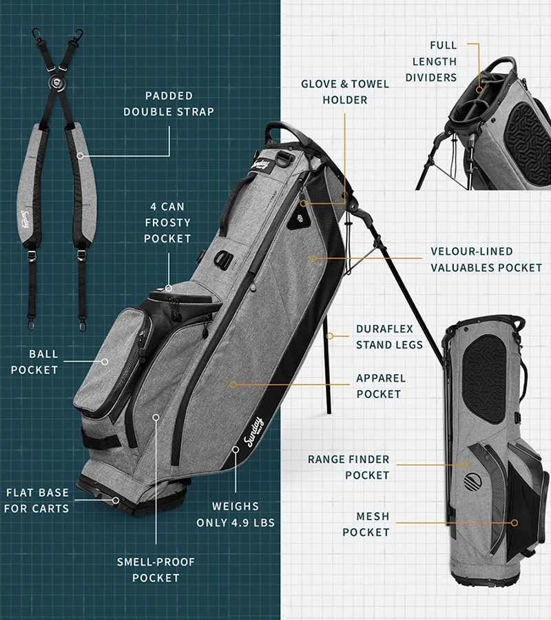 Sunday Golf Ryder Full Size Stand Golf Bag - Heather Gray