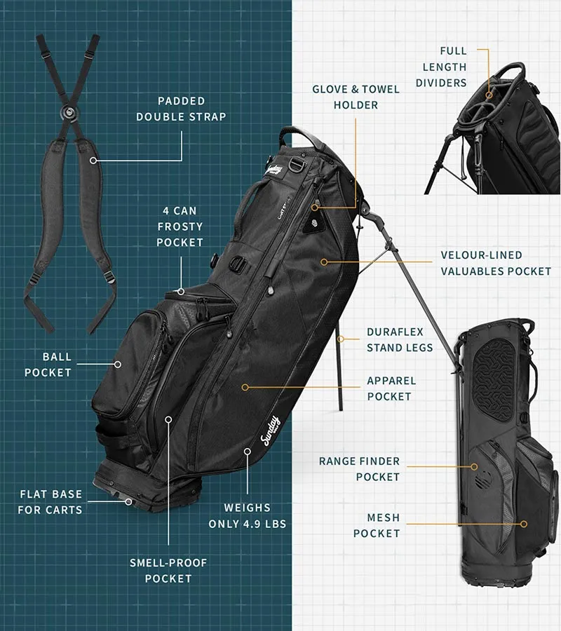 Sunday Golf Ryder Full Size Stand Golf Bag - Matte Black