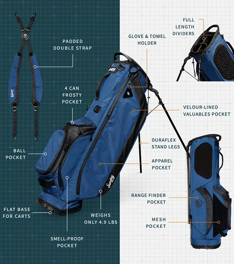 Sunday Golf Ryder Full Size Stand Golf Bag - Navy Blue