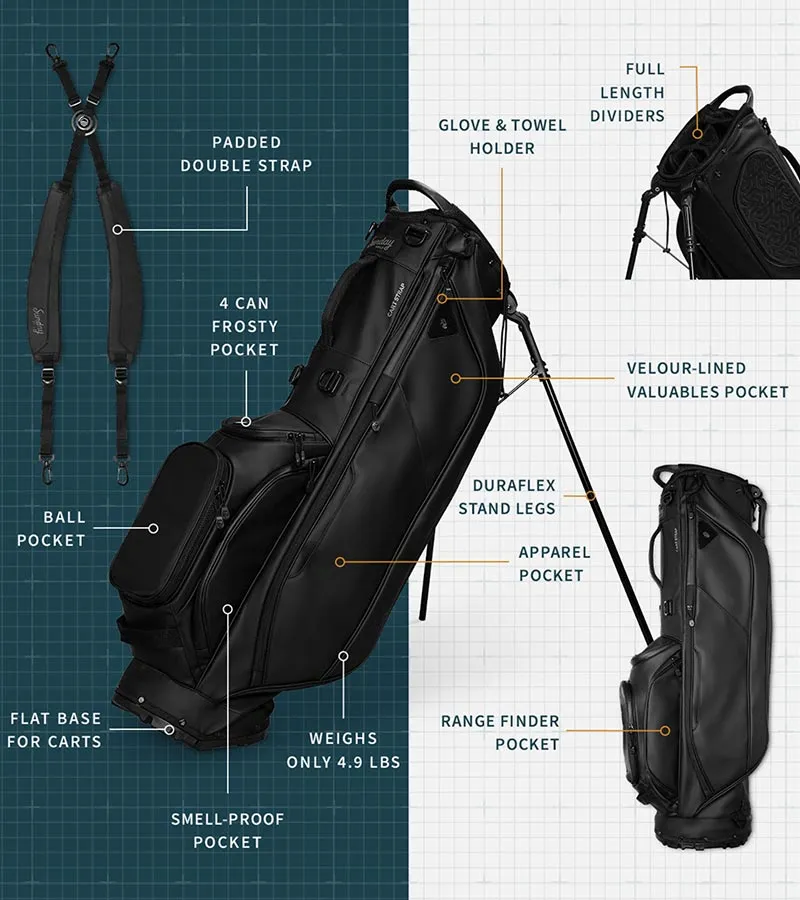 Sunday Golf Ryder S-Class Full Size Stand Golf Bag - Black Vegan Leather