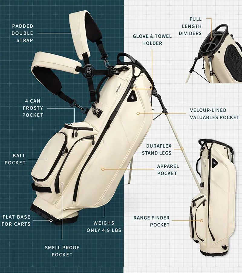 Sunday Golf Ryder S-Class Full Size Stand Golf Bag - Cream Vegan Leather