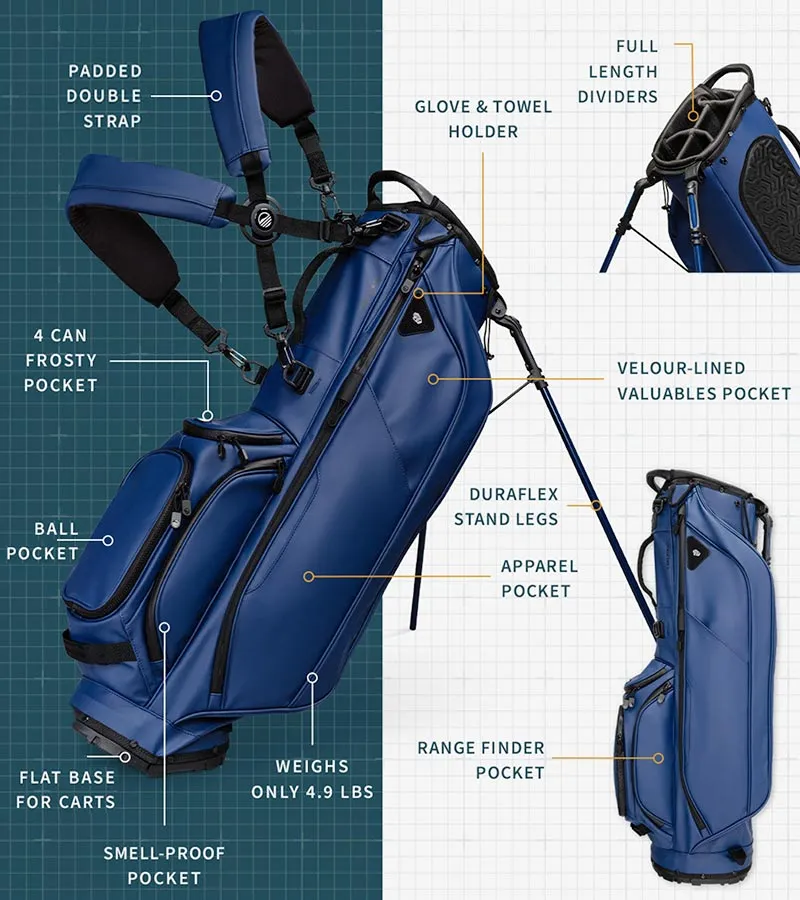 Sunday Golf Ryder S-Class Stand Golf Bag - Navy Vegan Leather