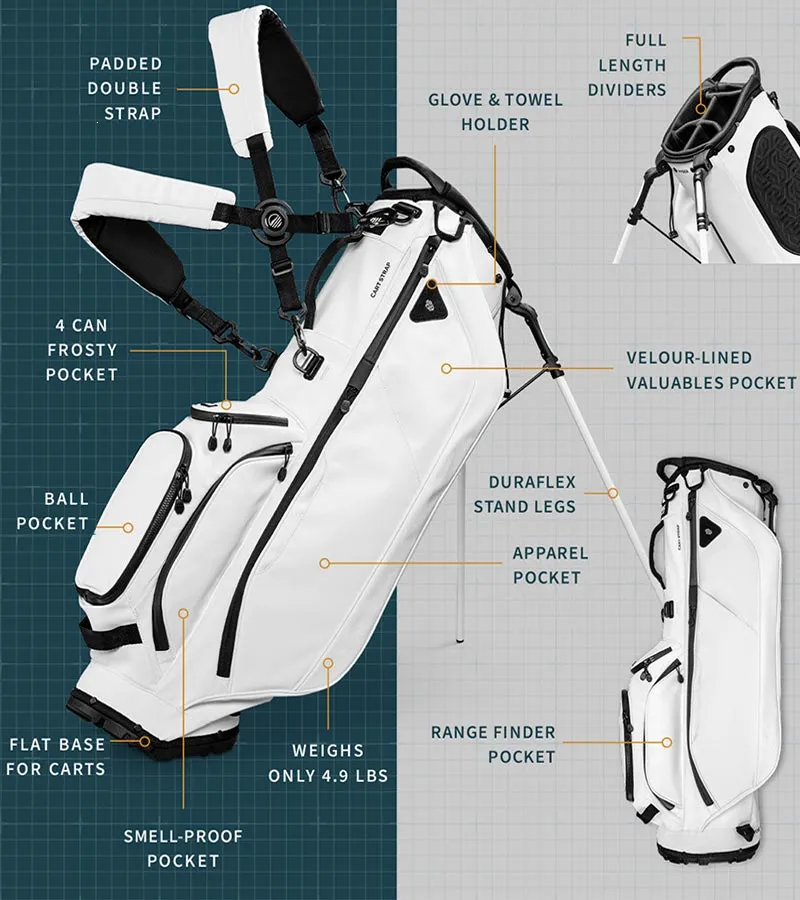 Sunday Golf Ryder S-Class Stand Golf Bag - White Vegan Leather