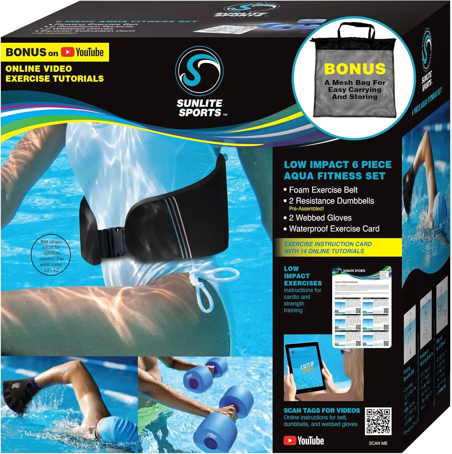 Sunlite Sports Water Workout Combo Set, High Density Water Weight, Swim Belt, Soft Padded, Water Aerobics, Aqua Therapy, Pool Fitness, Water Exercise