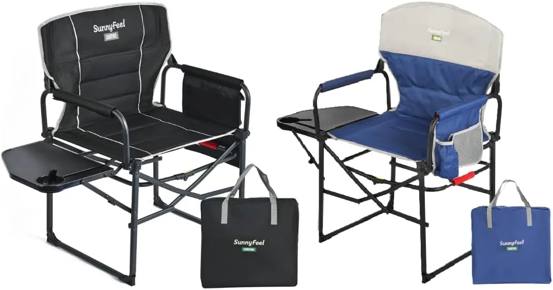 SUNNYFEEL Camping Directors Chair, Heavy Duty,Oversized Portable Folding Chair with Side Table, Pocket for Beach, Fishing,Trip,Picnic,Lawn,Concert Outdoor Foldable Camp Chairs