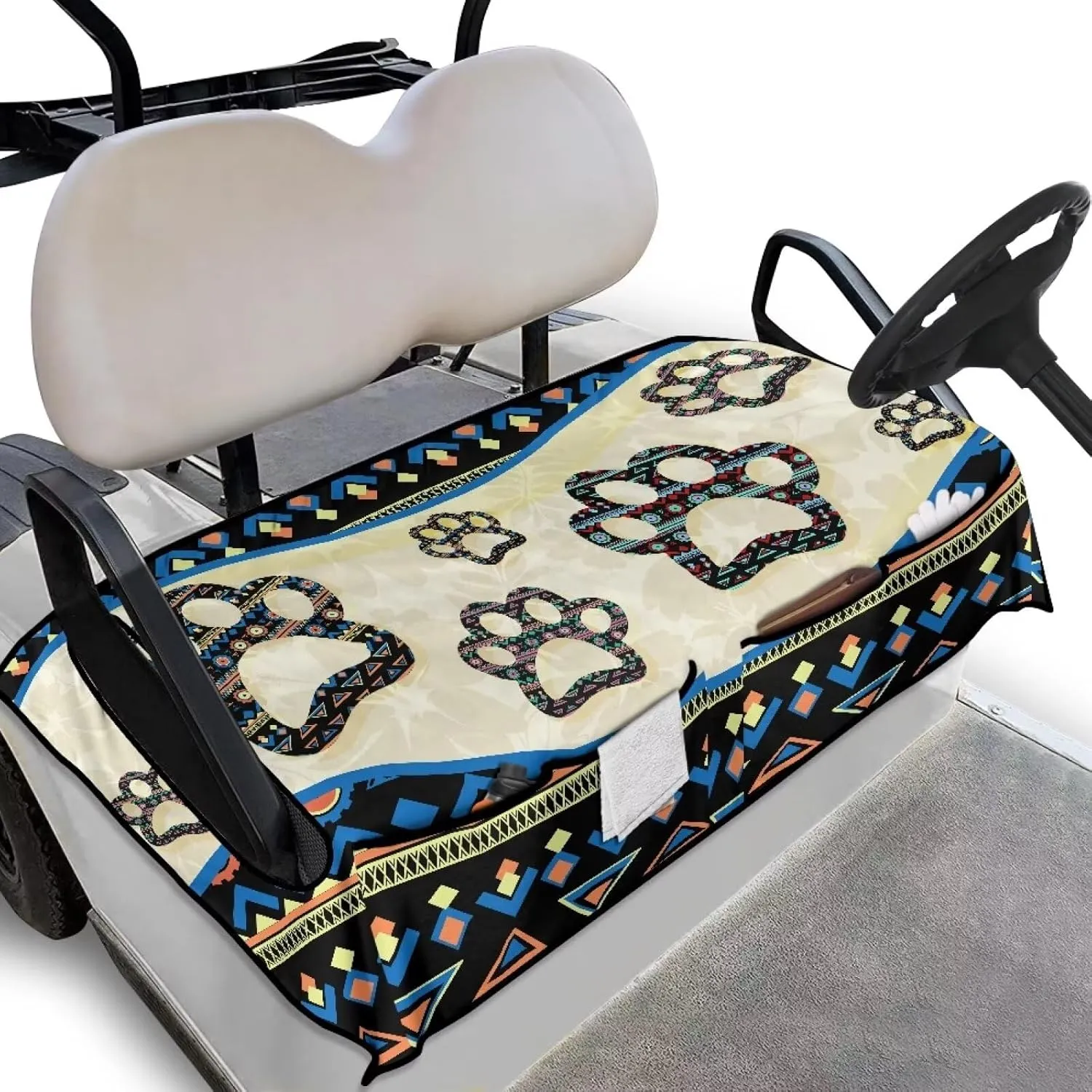 Suobstales Golf Cart Seat Covers Breathable Golf Cart Seat Blanket Towel for Club Car EZGO TXT RXV Golf Carts with 4 Pockets