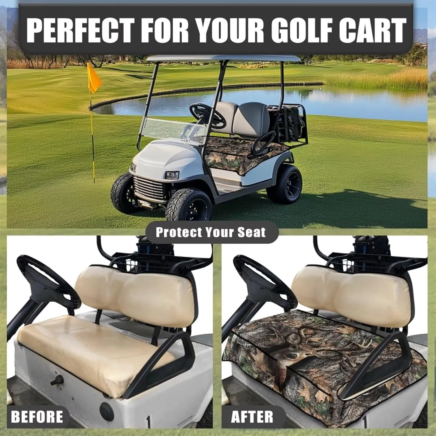Suobstales Golf Cart Seat Covers Breathable Golf Cart Seat Blanket Towel for Club Car EZGO TXT RXV Golf Carts with 4 Pockets