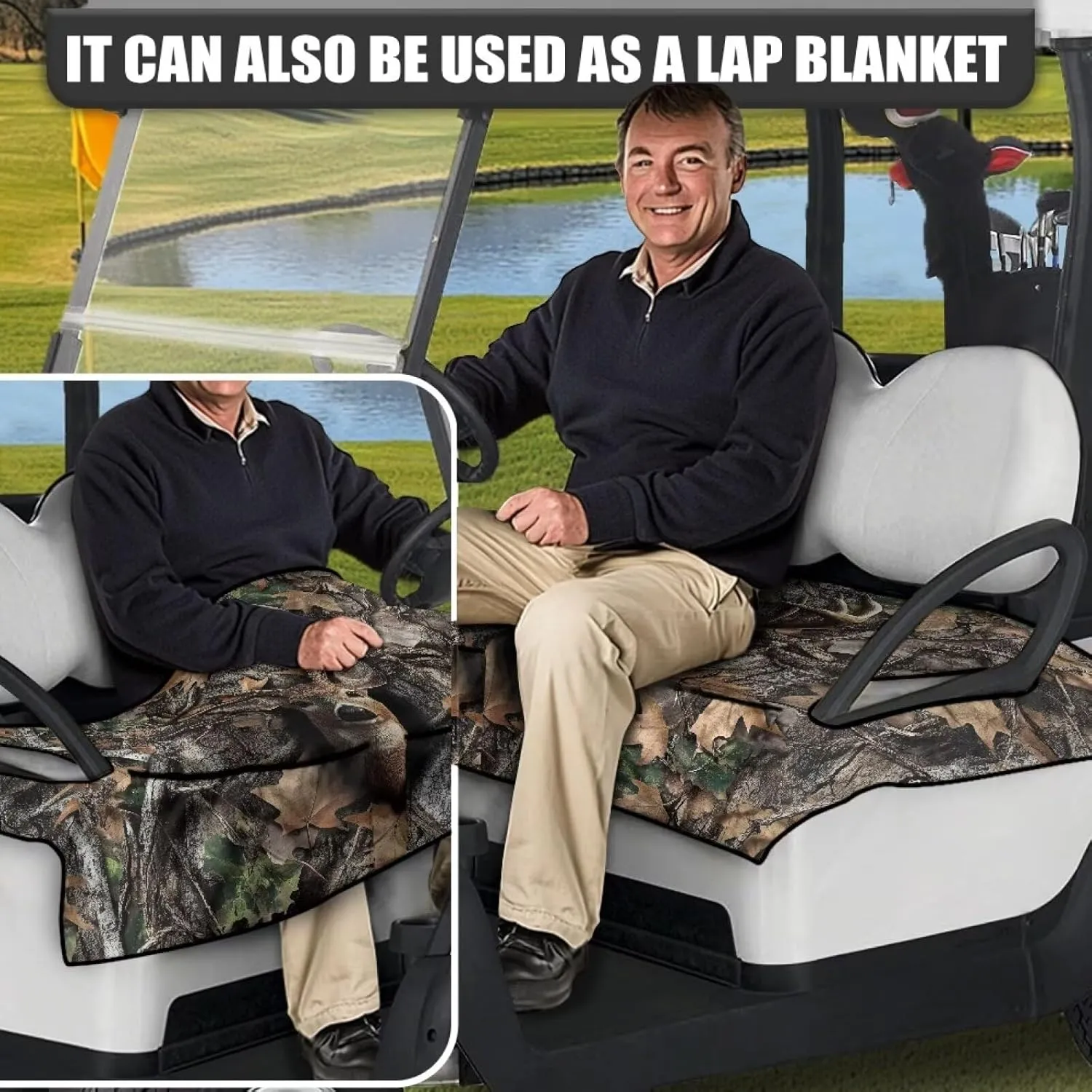 Suobstales Golf Cart Seat Covers Breathable Golf Cart Seat Blanket Towel for Club Car EZGO TXT RXV Golf Carts with 4 Pockets