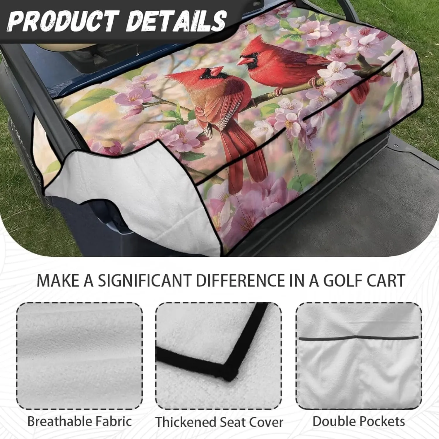 Suobstales Golf Cart Seat Covers Breathable Golf Cart Seat Blanket Towel for Club Car EZGO TXT RXV Golf Carts with 4 Pockets