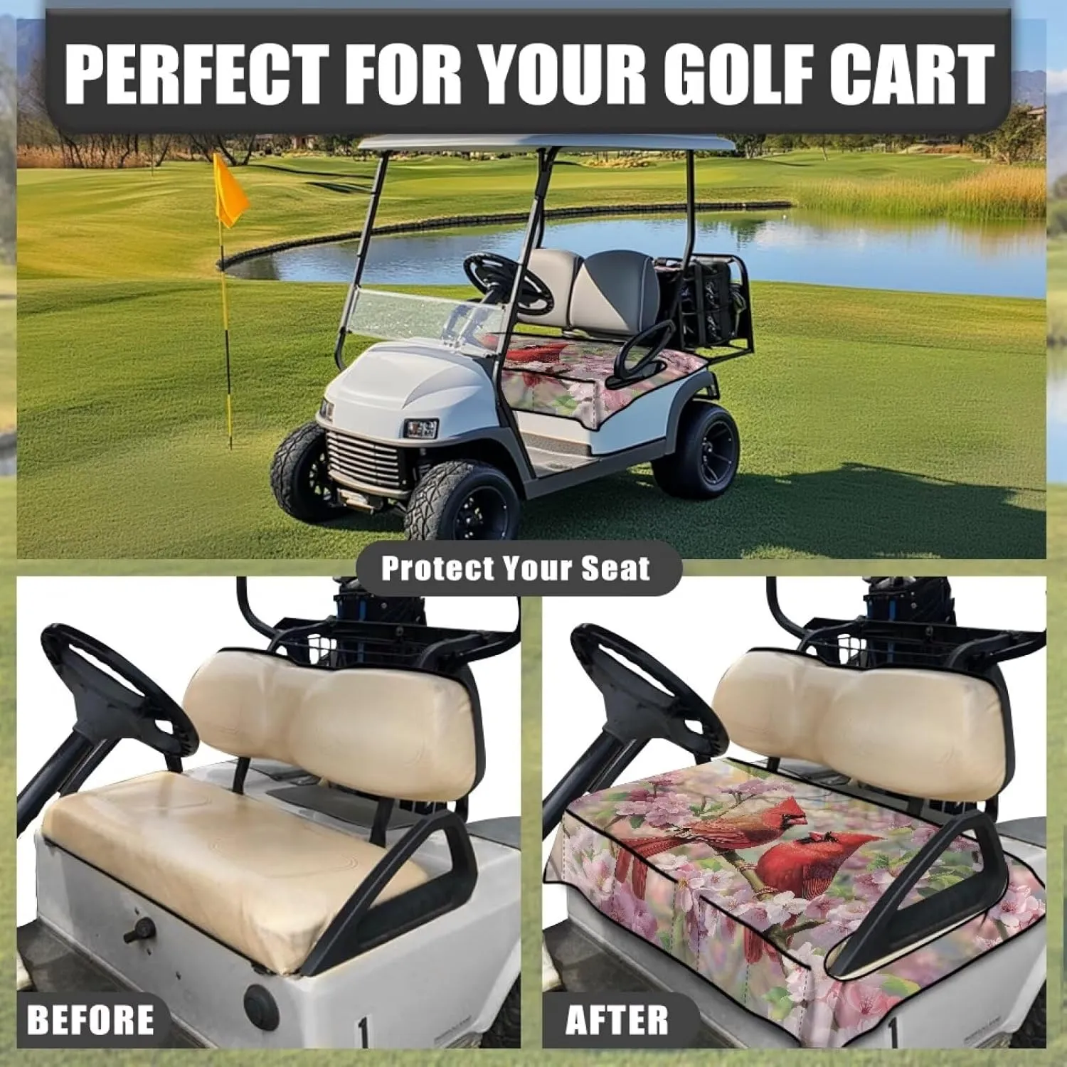 Suobstales Golf Cart Seat Covers Breathable Golf Cart Seat Blanket Towel for Club Car EZGO TXT RXV Golf Carts with 4 Pockets