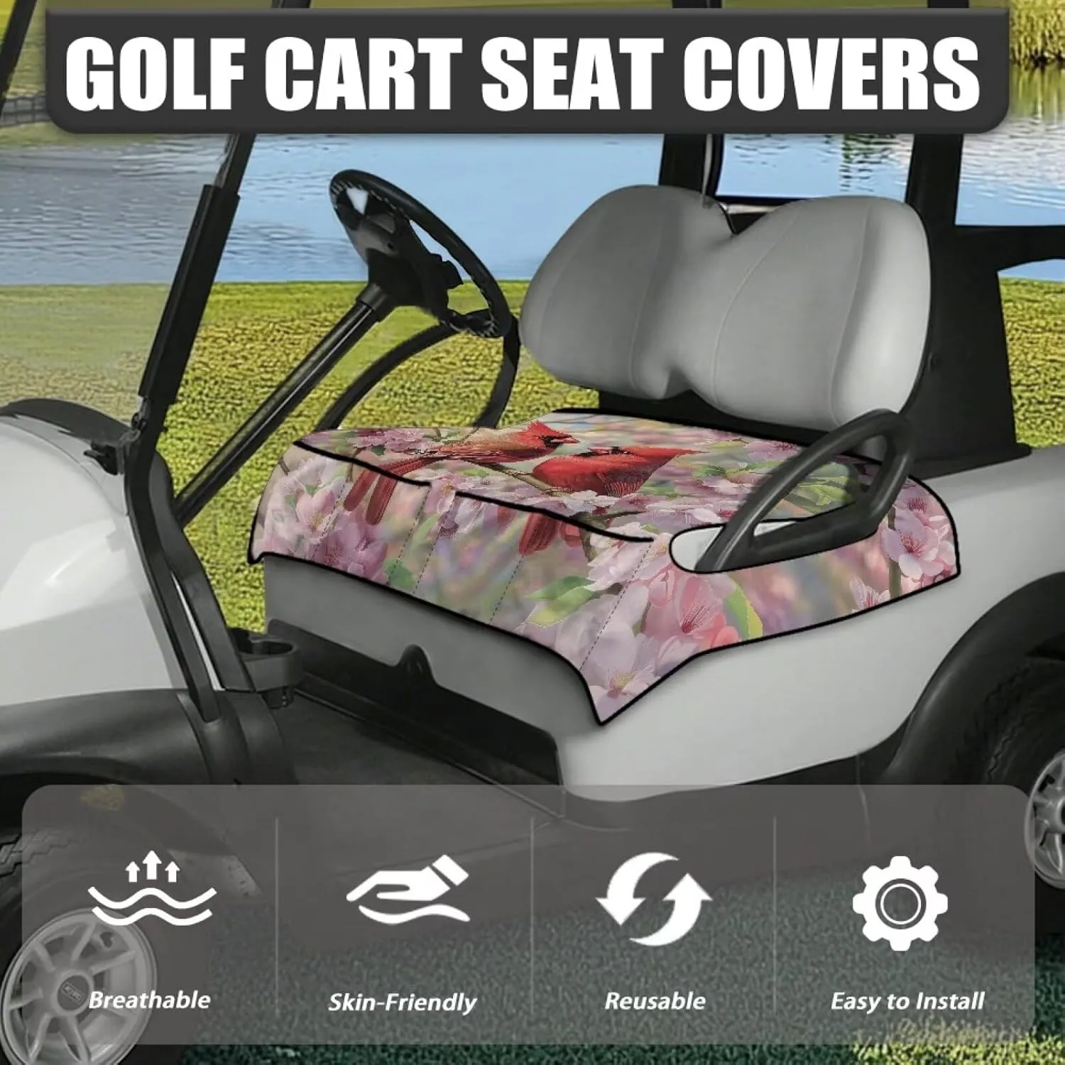 Suobstales Golf Cart Seat Covers Breathable Golf Cart Seat Blanket Towel for Club Car EZGO TXT RXV Golf Carts with 4 Pockets