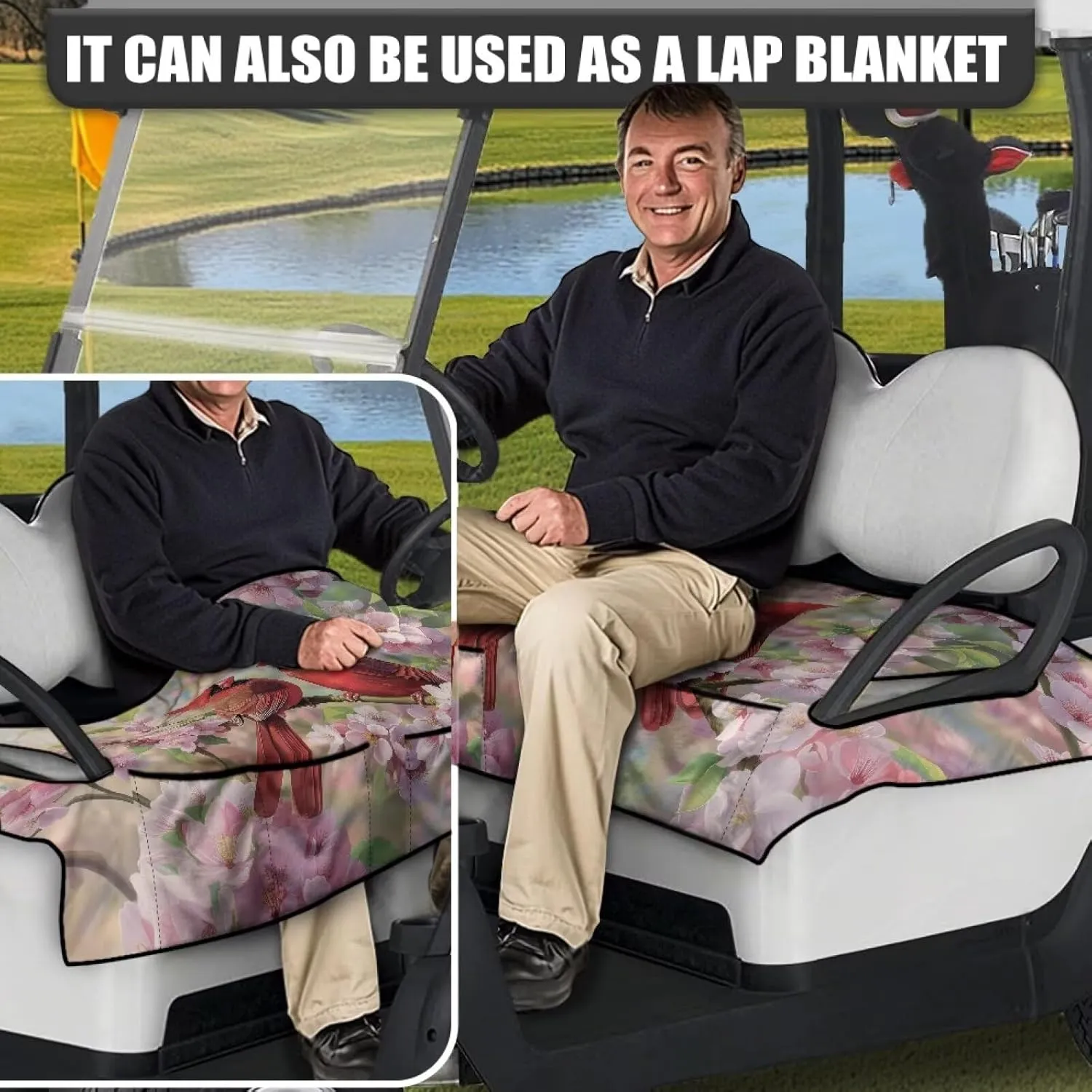 Suobstales Golf Cart Seat Covers Breathable Golf Cart Seat Blanket Towel for Club Car EZGO TXT RXV Golf Carts with 4 Pockets