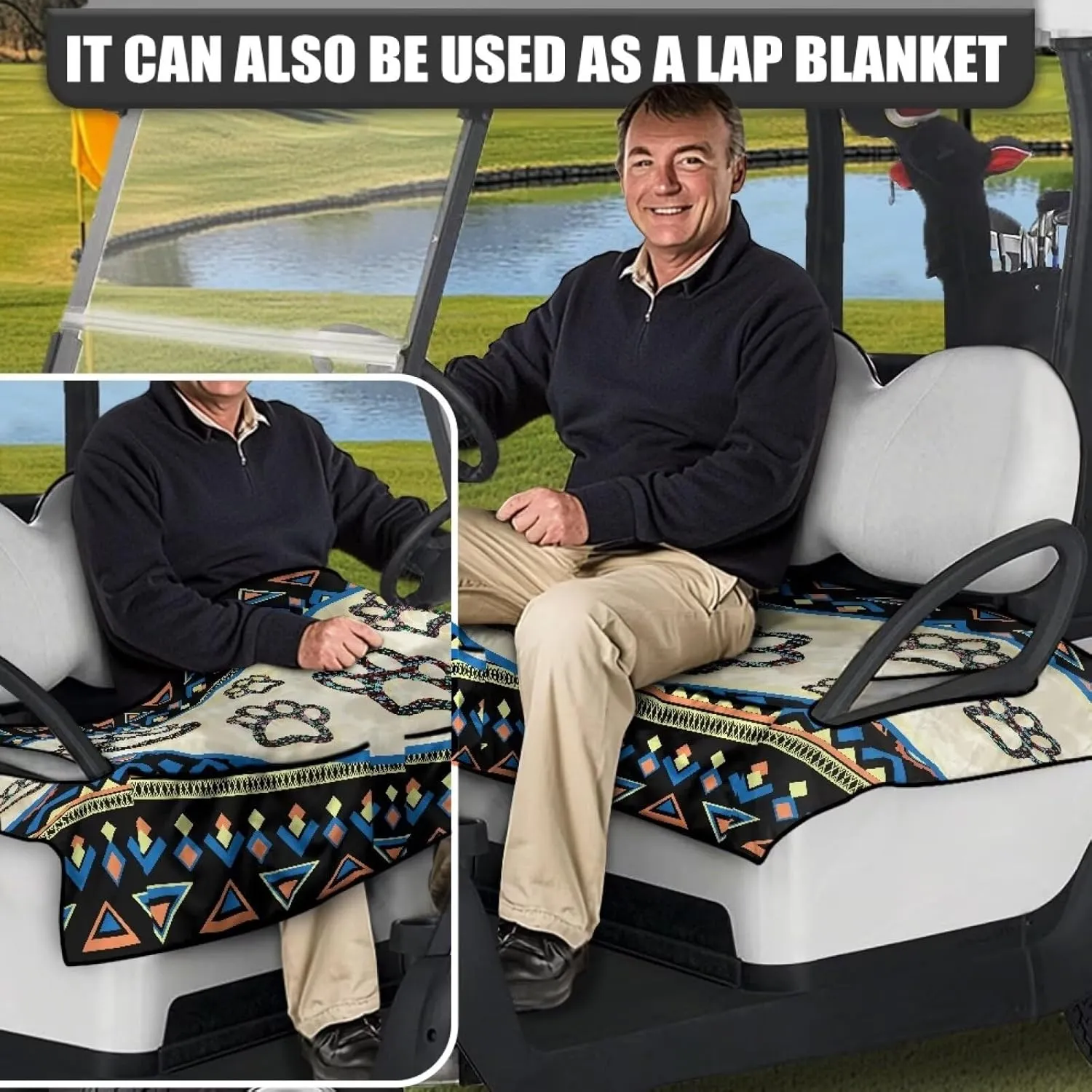 Suobstales Golf Cart Seat Covers Breathable Golf Cart Seat Blanket Towel for Club Car EZGO TXT RXV Golf Carts with 4 Pockets